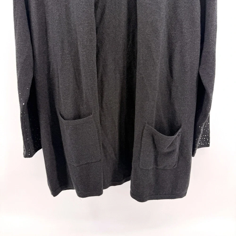 Chico's Cardigan Womens 2/Large Pre-Owned Cardigan Gray Rhinestone Embellished